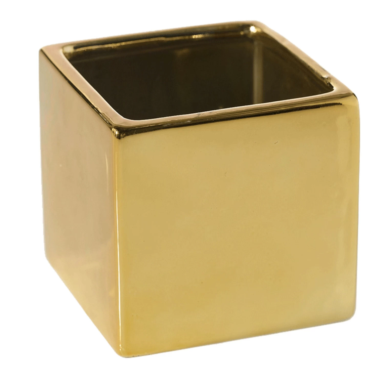 10" X 10" X 10" SHINY GOLD CERAMIC CUBE POT 1 10" X 10" X 10" SHINY GOLD CERAMIC CUBE POT