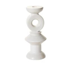 10.25”H X 4.25” WHITE CERAMIC FANTASIA CANDLEHOLDER