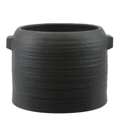 10.5”H X 14.5” BLACK ZINTO LOW AND WIDE CERAMIC PLANTER WITH SMALL HANDLE