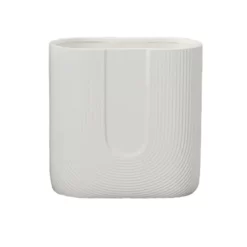 10”H X 10”L X 5” LG GLOSSY WHITE CERAMIC OVAL POT WITH DEBOSSED INVERTED ARCH
