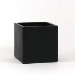 10”X10”X10”H MATTE BLACK CERAMIC CUBE SQUARE VASE POT