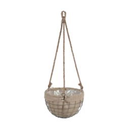 11’’ ROUND MTL WIRE HANGING BASKET W BURLAP
