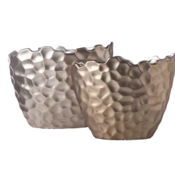 11.75”H X 9”W X 14.5”L LARGE DARK SILVER CERAMIC GEOMETRIC TALL BOAT EYE VASE