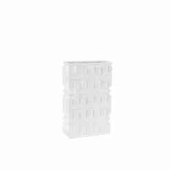 11”H X 6.75” X 3” WHITE EMBOSSED SQUARE CERAMIC VASE