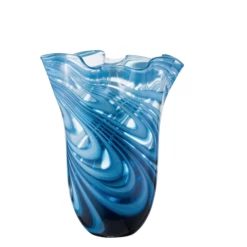 11”h X 9”d BLUE LAGOON GLASS MARBLE LIKE VASE Box Can Be Marked 49105