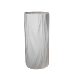 12.75”H X 5.75” MATTE WHITE CERAMIC CYLINDER DEBOSSED SPIKE