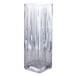 12”H X 4” X 4” ETCH TALL GLASS VASE WITH SQUARE OPENING