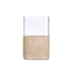 12”H X 7.5” X 3.5” BOHO GLASS WICKER CANE VASE