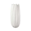 13.75”H X 6” LARGE MATTE WHITE Ceramic Round Vase With Uneven Lip And Embossed Pattern Design Body