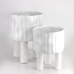 13”H X 10”” WHITE CERAMIC CAPRICORN LEG POT