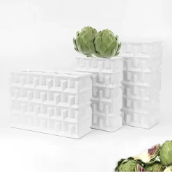 13”H X 10” X 5” WHITE EMBOSSED SQUARE CERAMIC VASE -Home Decor Store 13h x 10 x 5 white embossed square ceramic vase 2