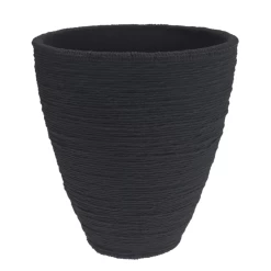 16"h X 15.5" BLACK RIBBED FLOWER PLASTIC POT
