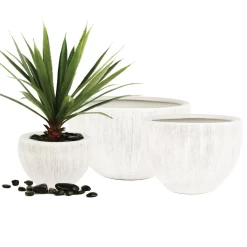 4.5"H X 6.25", Open- 4.75" MATTE WHITE CERAMIC BOWL TROPICAL PLANTER