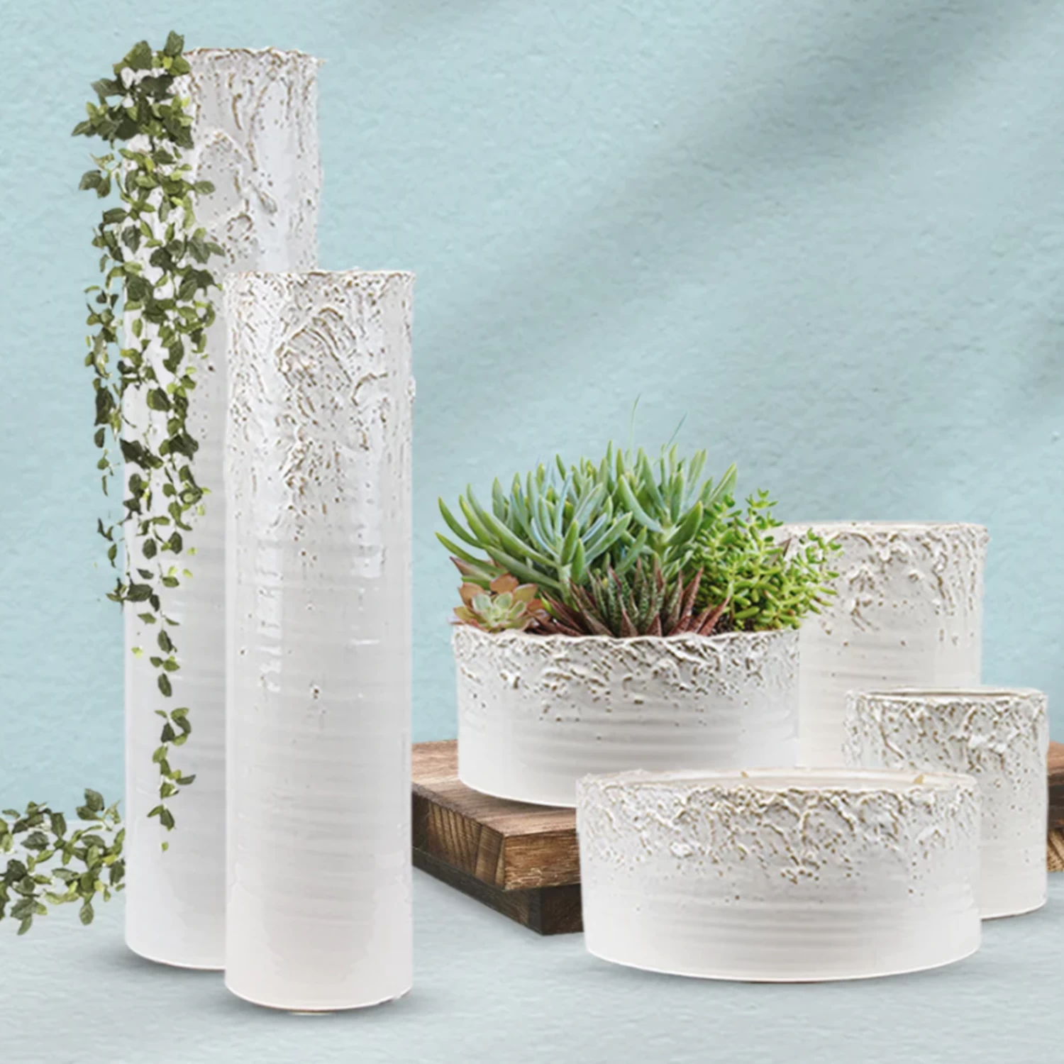 4.75”H X 10.5” ASPEN WHITE CERAMIC PLANTERS 3 4.75”H X 10.5” ASPEN WHITE CERAMIC PLANTERS - Image 3