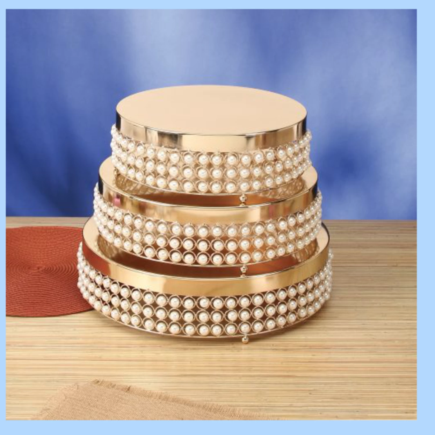 4.75”H X 14”D ROUND METAL CAKE STAND W/ PEARLS 1 4.75”H X 14”D ROUND METAL CAKE STAND W/ PEARLS