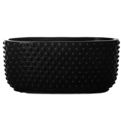 4.75"H X 5.5” X 10.25” MATTE BLACK Ceramic Low Oval Vase With Embossed Dotted Pattern Design Body
