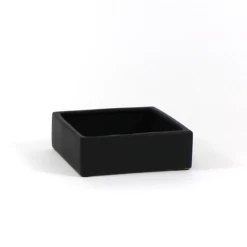 4"H X 8" X 8" MATTE BLACK CERAMIC LOW SQUARE POT VASE