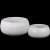 5.25”H X 10”D LARGE LOW ROUNDED CYLINDER WHITE CERAMIC RIBBED