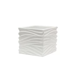 5.25"H X 6.25" X 6.25" WHITE TEXTURED CERAMIC CUBE POT