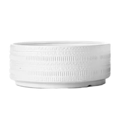 5.5”H X 11.5” MATTE WHITE LOW CERAMIC CYLINDER TRIBAL