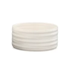 5.5”H X 11.5” SMALL MATTE WHITE LOW CERAMIC CYLINDER EMBOSSED BANDED