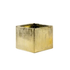 5.5"H X 6.5" X 6.5" GOLD CERAMIC ETCH CUBE/SQUARE POT VASE