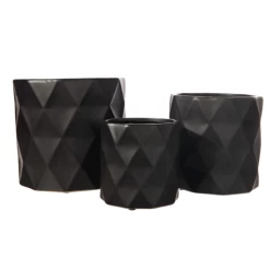 5.75” X 5.75” MEDIUM BLACK CERAMIC CYLINDER EMBOSSED DIAMOND PATTERN