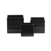 5”H X 5.25” X 5.25” MEDIUM BLACK Ceramic Square Pot With 4 Tier Embossed Oblong Lattice Design Body And Tapered Bottom