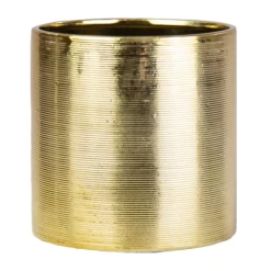 6” X 6” GOLD CERAMIC ROUND POT W/ BRUSHED DESIGN GLOSSY