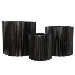6” X 6” MEDIUM BLACK CERAMIC CYLINDER VERTICAL RIBBED PATTERN