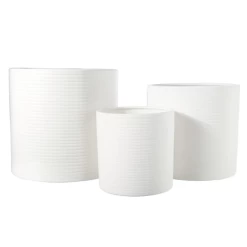 6” X 6” MEDIUM WHITE CERAMIC CYLINDER RIBBED PATTERN DESIGN
