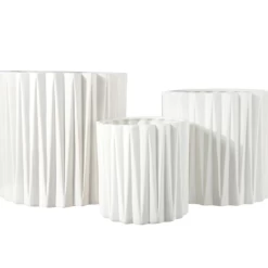 6” X 6” MEDIUM WHITE CERAMIC CYLINDER VERTICAL RIBBED PATTERN