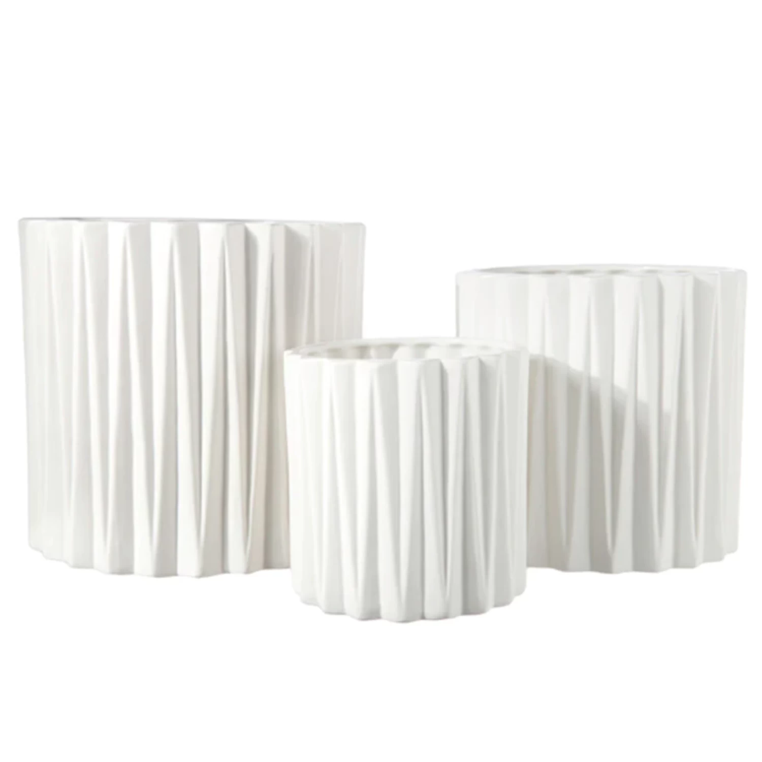 6” X 6” MEDIUM WHITE CERAMIC CYLINDER WITH VERTICAL EMBOSSED 1 6” X 6” MEDIUM WHITE CERAMIC CYLINDER WITH VERTICAL EMBOSSED