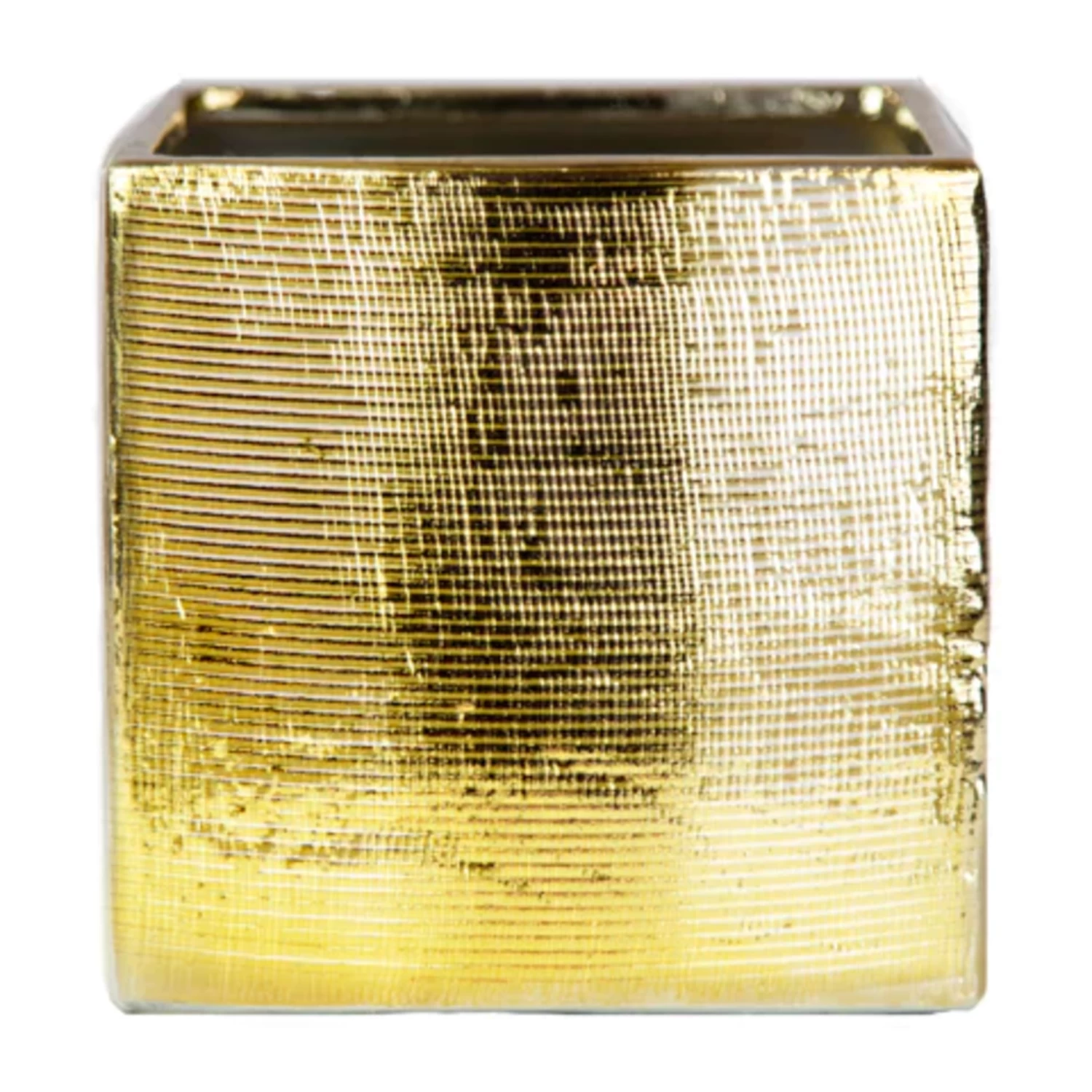 6” X 6” X 6” GOLD CERAMIC SQUARE POT W/ BRUSHED DESIGN GLOSSY 1 6” X 6” X 6” GOLD CERAMIC SQUARE POT W/ BRUSHED DESIGN GLOSSY