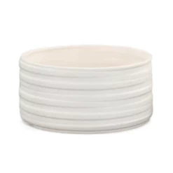6.25”H X 13.25” LARGE MATTE WHITE LOW CERAMIC CYLINDER EMBOSSED BANDED