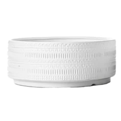 6.25”H X 13.25” MATTE WHITE LOW CERAMIC CYLINDER TRIBAL