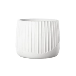 6.25”H X 7.5” CERAMIC Round Pot With Embossed Column Pattern And Banded Bottom Design