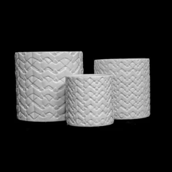 6.5” X 6.5” MEDIUM MatteCeramic Round Pot With Overlay Chevron Weave Pattern Design Body
