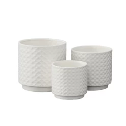 6.5” X 6.5” MEDIUM WHITE CERAMIC CYLINDER PRESSED DIAMOND LATTICE PATTERN