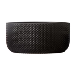 6.5”H X 13.5”L X 8.5” LARGE MATTE BLACK CERAMIC LOW OVAL EMBOSSED SYMMETRIC