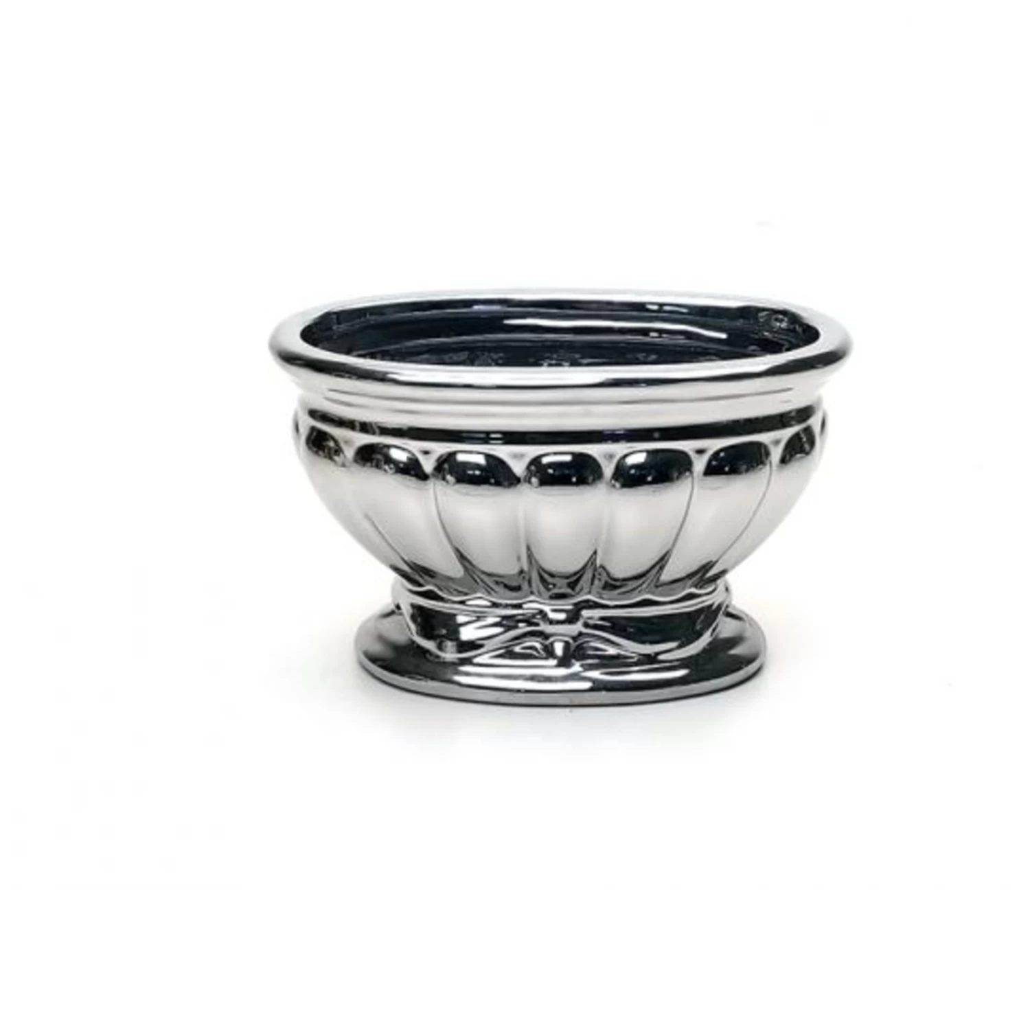 6.75”H X 11”W X 6.75” CERAMIC OVAL COMPOTE VASE SILVER 1 6.75”H X 11”W X 6.75” CERAMIC OVAL COMPOTE VASE SILVER