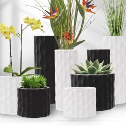 6.75"H X 8"D MATTE BLACK TEXTURED CERAMIC CYLINDER