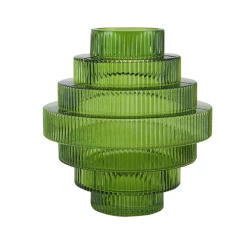6.75” X 6” Open-2.25” GREEN NORDAL GLASS VASE