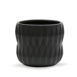 6”H X 6.75” OPEN 6.25” BLACK RIBBED CERAMIC POT/VASE