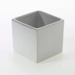 6”h X 7” X 7” SATIN MATTE WHITE CERAMIC CUBE/SQUARE VASE POT