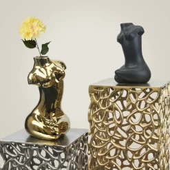 7.5”h X 4.75” GOLD CERAMIC MODEL SILHOUETTE BUD VASE -Home Decor Store 75h x 475 gold ceramic model silhouette bud vase 3