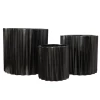 7.5”H X 8” BLACK CERAMIC CYLINDER VERTICAL RIBBED PATTERN