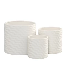 7.5”H X 8” LARGE WHITE CERAMIC CYLINDER EMBOSSED VECTOR PATTERN