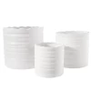 7.5”H X 8” LARGE WHITE CERAMIC CYLINDER IRREGULAR LIP AND EMBOSSED RIBBED LAYERED