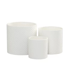 7.5”H X 8” LARGE WHITE CERAMIC CYLINDER PRESSED DIAMOND PATTERN